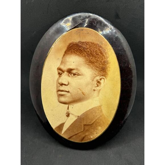 Vintage Photo On Metal Handsome African American Male- Damage - App 7 1/4” Tal - Picture 1 of 6